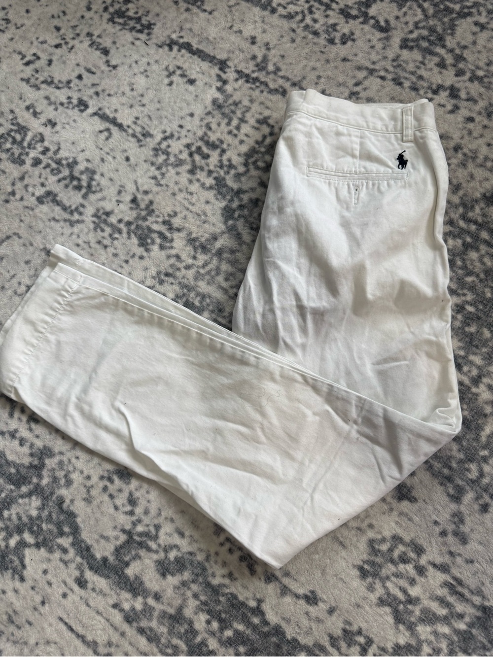 Ralph Lauren White Men's Cotton Chinos with Polo Logo flat front Chino White
